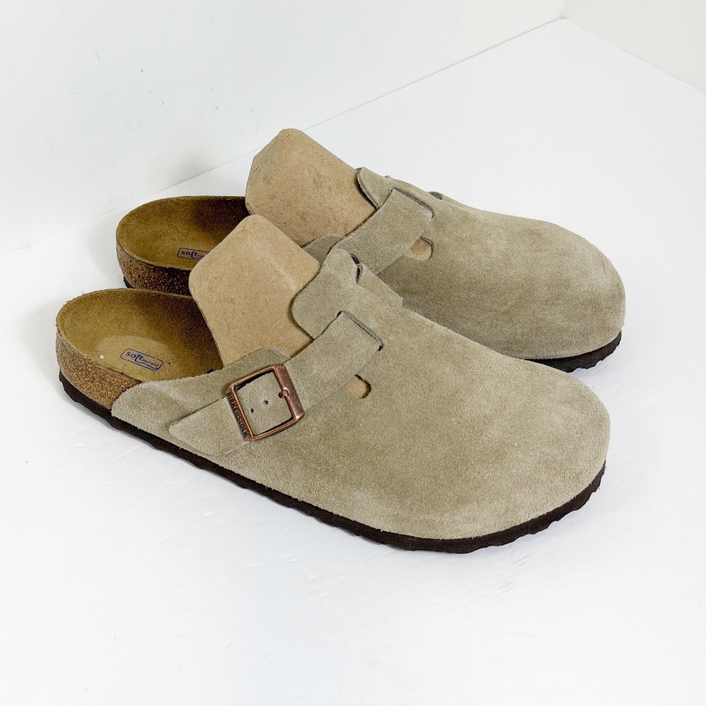 Birkenstock Boston Clog Mens 42 US 9 Taupe Suede Soft Footbed Slip On Shoes